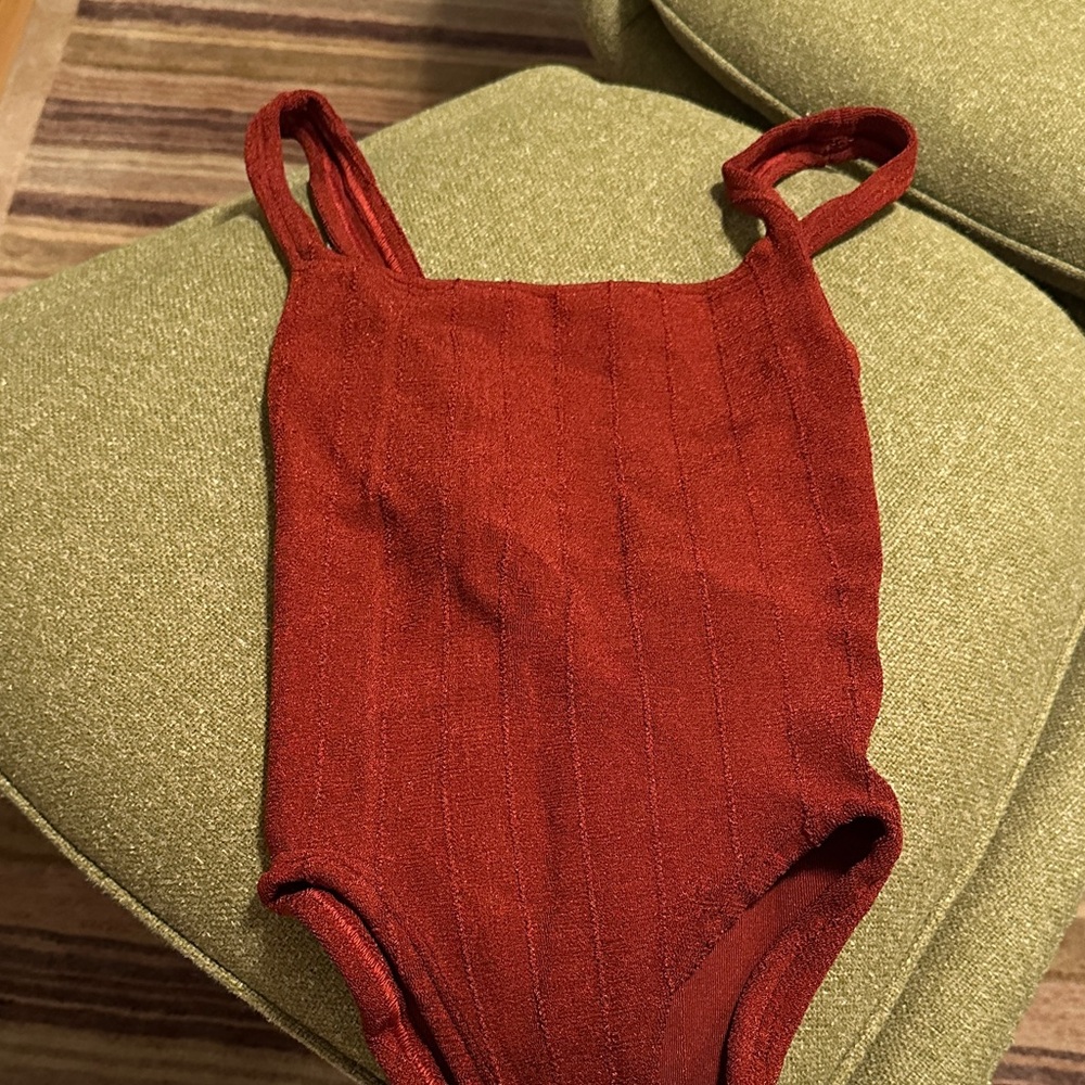 Red/Copper HUNZA G Metallic One Piece Swimsuit Bathing Suit